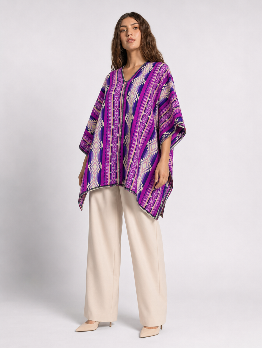 Kulli poncho blusa - cuello en V, tres cuartos