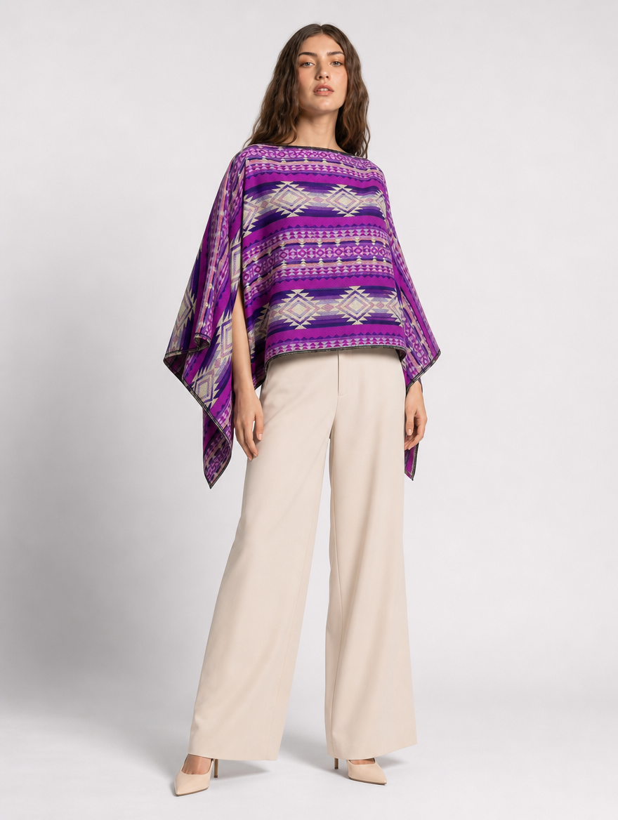 Kulli poncho blusa - cuello barco, tres cuartos