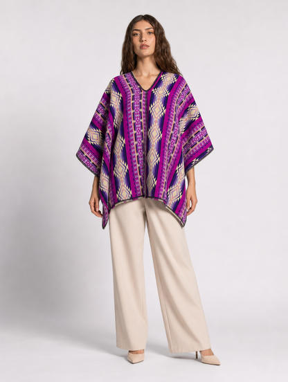 Kulli poncho blusa - cuello en V, frontal