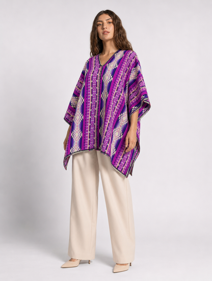 Kulli poncho blusa - cuello en V, tres cuartos