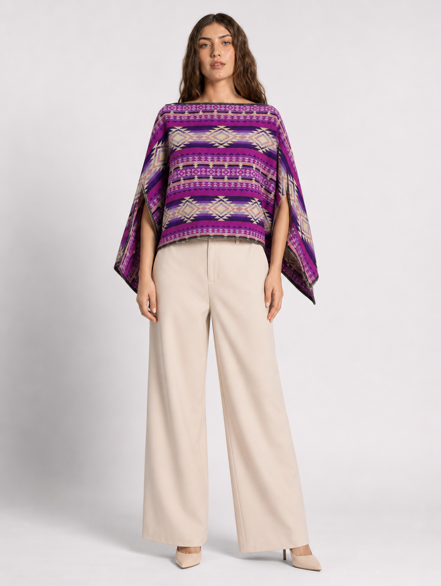 Kulli poncho blusa - cuello barco, frontal