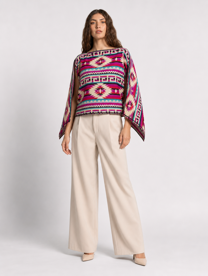 Mayu doble faz - cara fucsia, cuello barco, tres cuartos