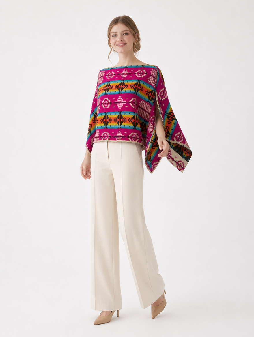 Amaru doble faz - cara fucsia, cuello barco, tres cuartos