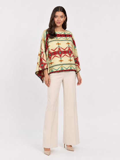 PARWA poncho blusa doble faz - cara crema en cuello barco, tres cuartos