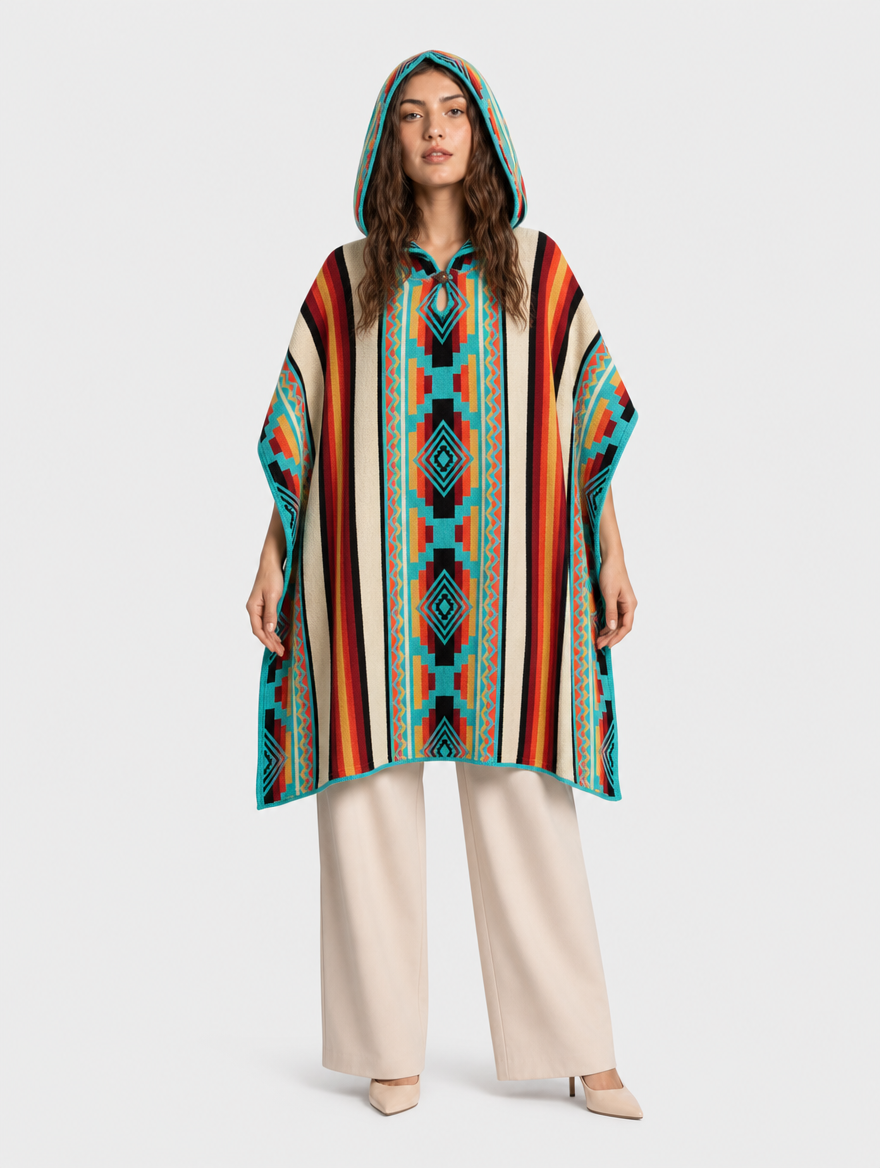 APU ruana con capucha unisex - mujer con la capucha puesta