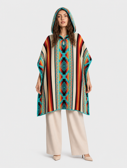APU ruana con capucha unisex - mujer con la capucha puesta