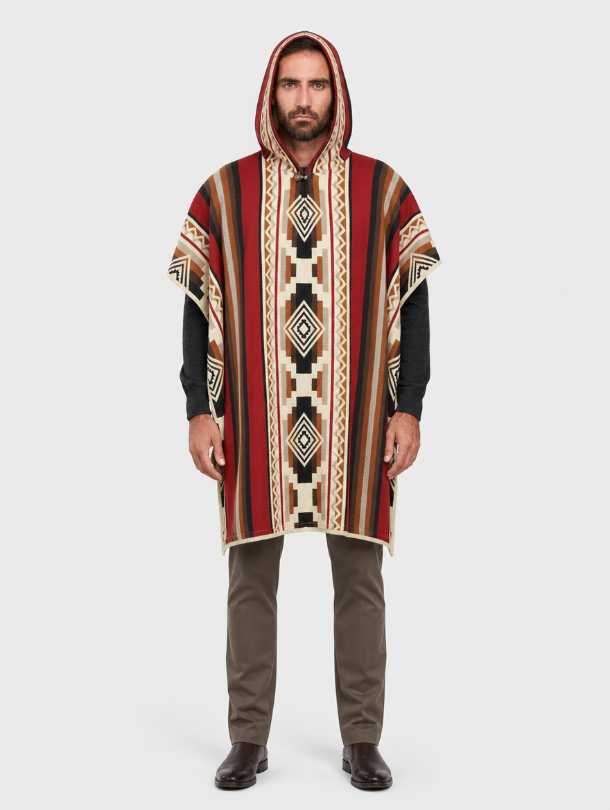 WAYRA ruana con capucha unisex - hombre con la capucha puesta