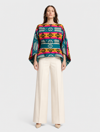 SISA poncho blusa doble faz - cara turquesa con fajon, frontal