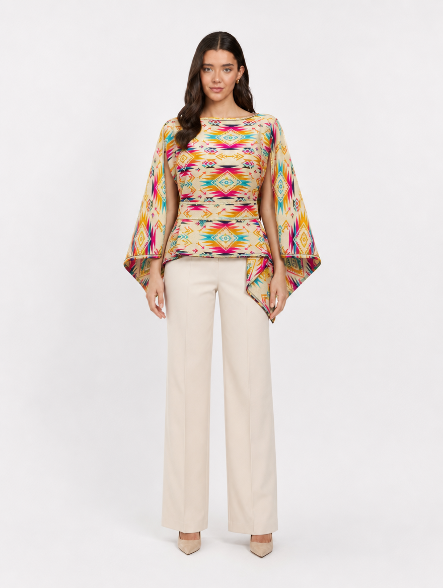 CHIRAPA poncho blusa doble faz - cara clara con fajon, frontal