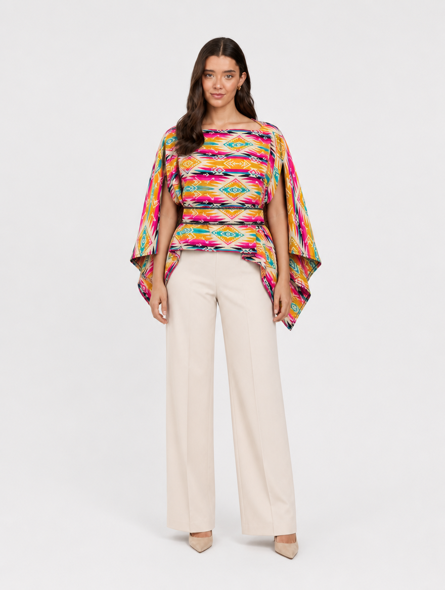 CHIRAPA poncho blusa doble faz - cara vivida con fajon, frontal