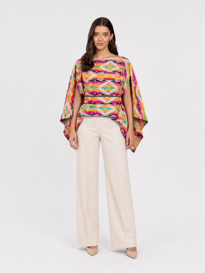 CHIRAPA poncho blusa doble faz - cara vivida con fajon, frontal