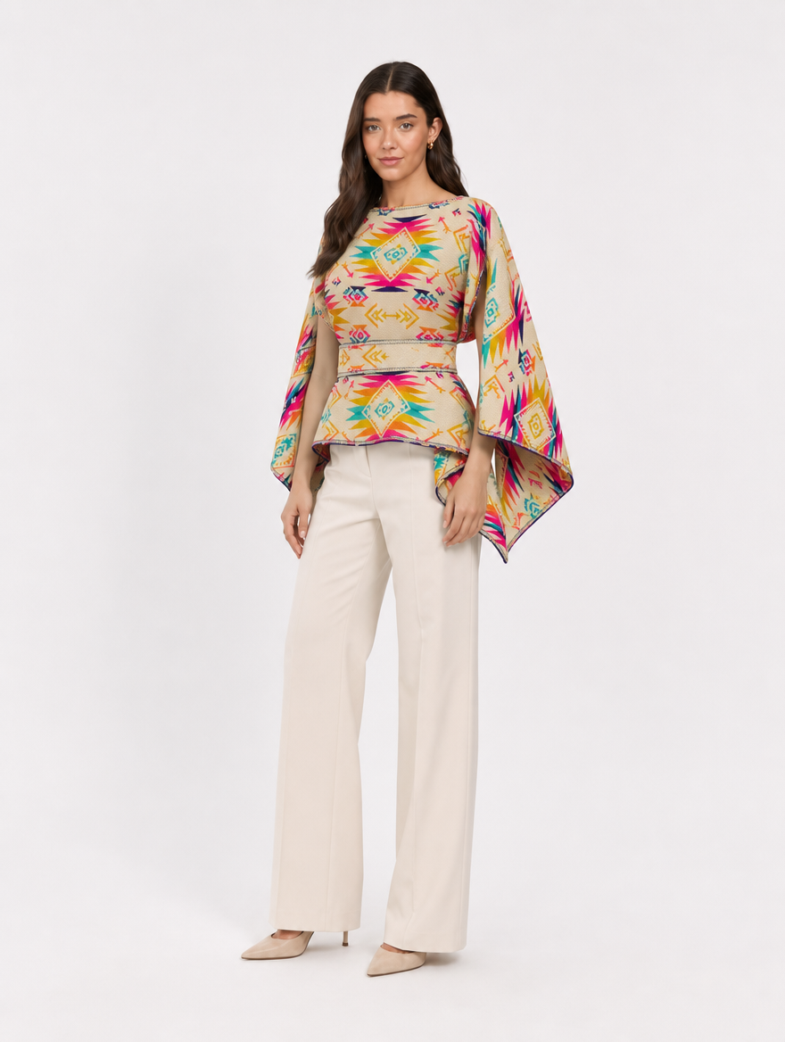 CHIRAPA poncho blusa doble faz - cara clara con fajon, tres cuartos