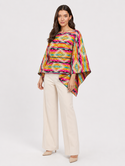 CHIRAPA poncho blusa doble faz - cara vivida con fajon, tres cuartos