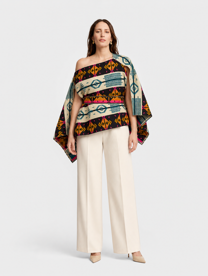 SISA poncho blusa doble faz - cara crema con fajon, frontal